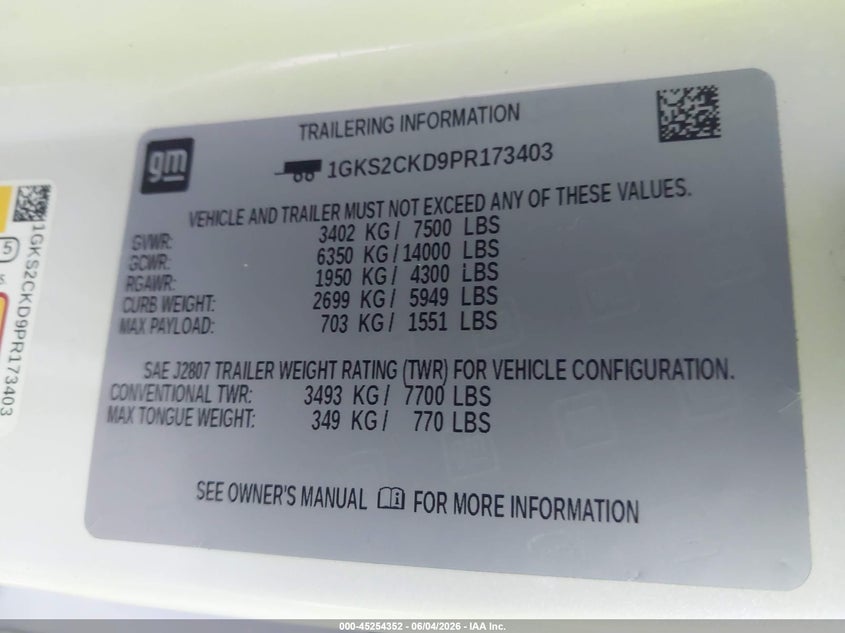 2023 GMC Yukon 4Wd At4 VIN: 1GKS2CKD9PR173403 Lot: 45254352