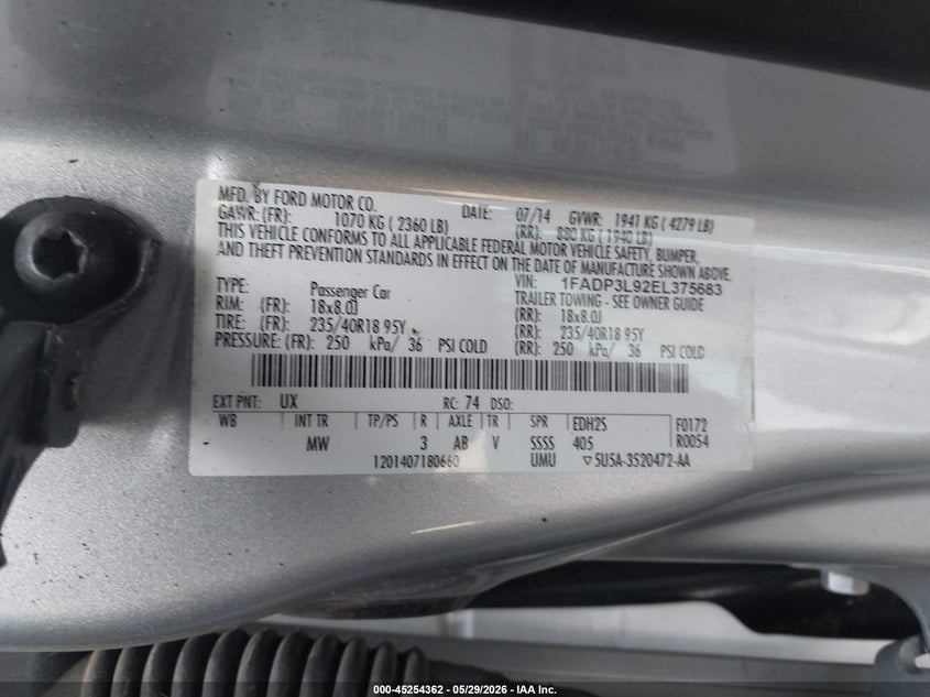 2014 Ford Focus St VIN: 1FADP3L92EL375683 Lot: 45254362