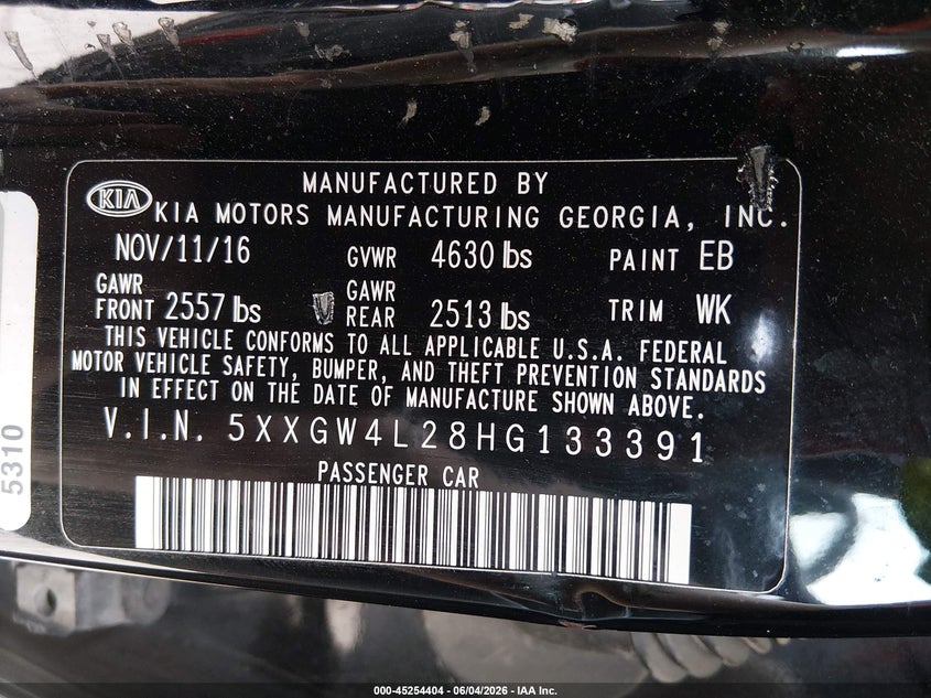 2017 Kia Optima Sx Turbo VIN: 5XXGW4L28HG133391 Lot: 45254404