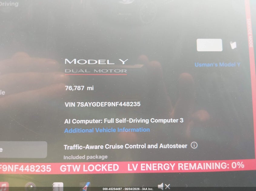 2022 Tesla Model Y Performance Dual Motor All-Wheel Drive VIN: 7SAYGDEF9NF448235 Lot: 45254497