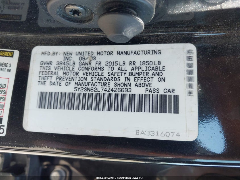 2004 Pontiac Vibe Gt VIN: 5Y2SN62L74Z426693 Lot: 45254698