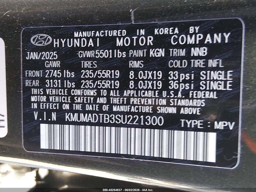 2025 Genesis Gv70 2.5T Awd VIN: KMUMADTB3SU221300 Lot: 45254837