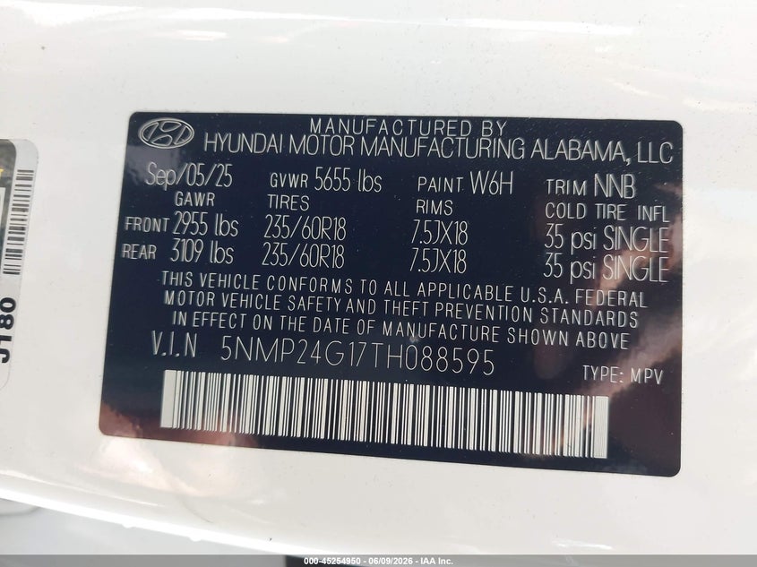 2026 HYUNDAI SANTA FE HYBRID 1.6L I-4 DI, DOHC, V(VIN: 5NMP24G17TH088595