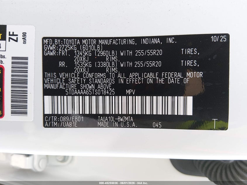 2026 Lexus Tx 350 Premium VIN: 5TDAAAA65TS018425 Lot: 45255036
