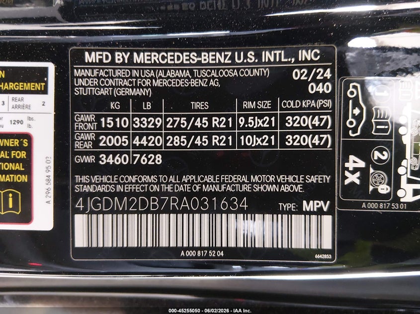 2024 Mercedes-Benz Eqs 450 Suv VIN: 4JGDM2DB7RA031634 Lot: 45255050