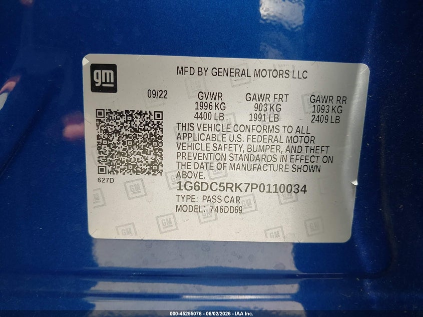 2023 Cadillac Ct4 Sport VIN: 1G6DC5RK7P0110034 Lot: 45255076