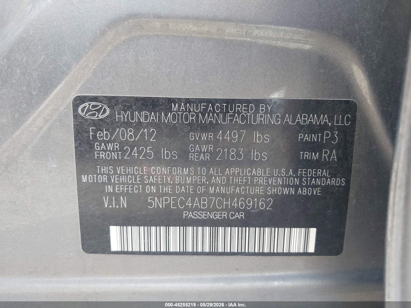5NPEC4AB7CH469162 2012 Hyundai Sonata 2.0 Se 2.0T grey