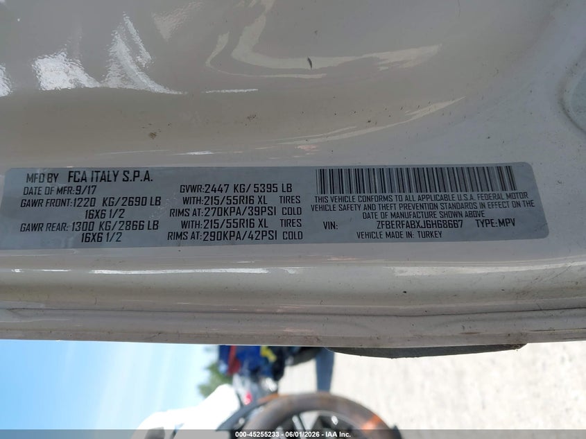 2018 Ram Promaster City Tradesman VIN: ZFBERFABXJ6H68667 Lot: 45255233