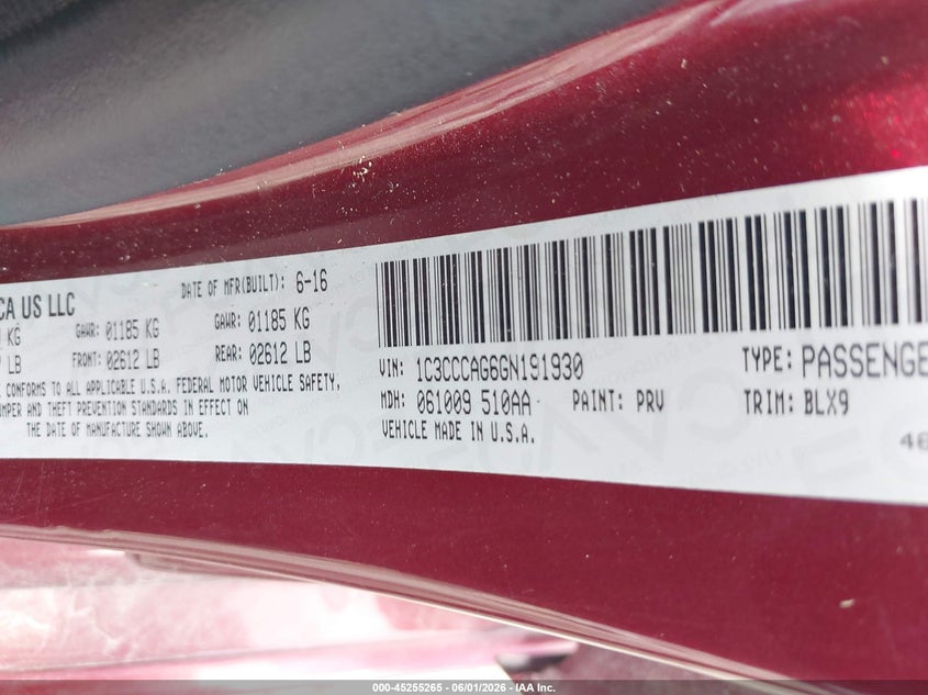 2016 Chrysler 200 Limited Platinum VIN: 1C3CCCAG6GN191930 Lot: 45255265