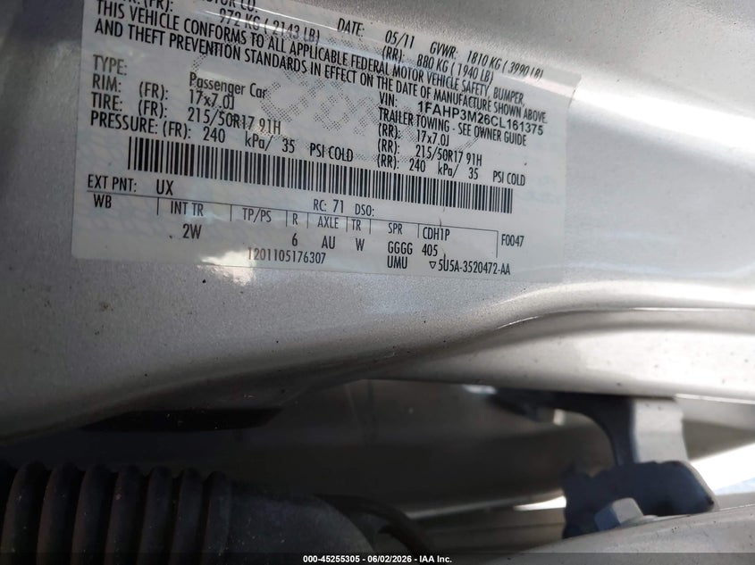 1FAHP3M26CL161375 2012 Ford Focus 2.0 Sel silver