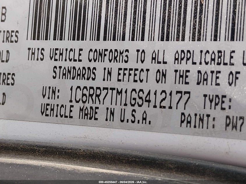2016 Ram 1500 Outdoorsman VIN: 1C6RR7TM1GS412177 Lot: 45255447