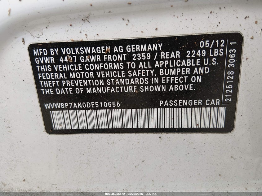 2013 Volkswagen Cc 2.0T Sport Plus VIN: WVWBP7AN0DE510655 Lot: 45255572