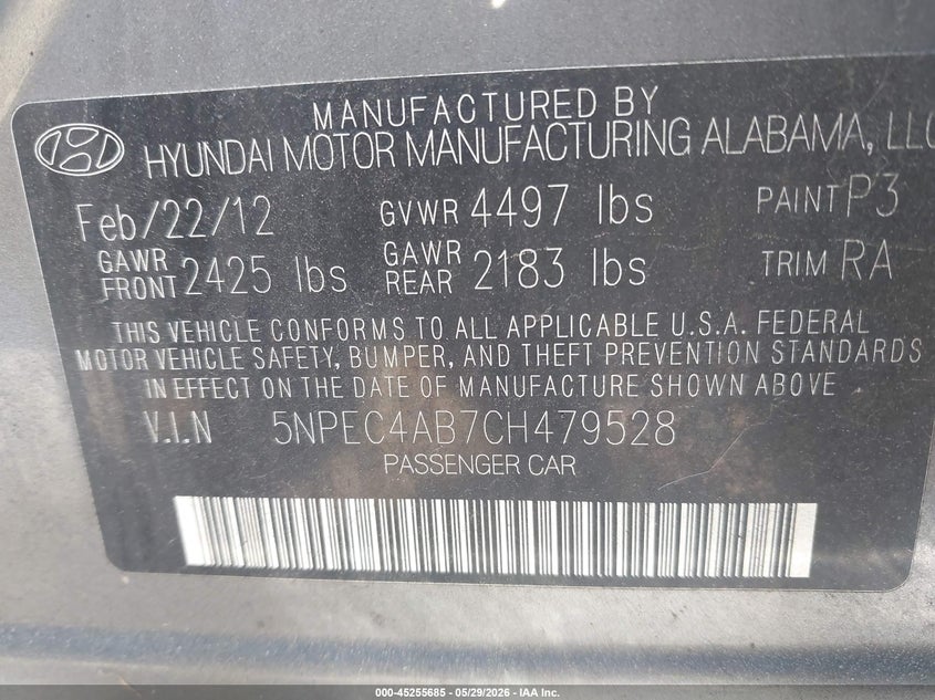 5NPEC4AB7CH479528 2012 Hyundai Sonata 2.0 Se 2.0T grey