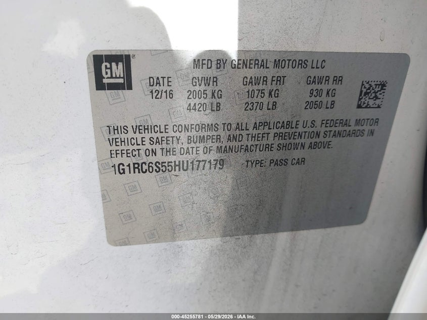 2017 Chevrolet Volt Lt VIN: 1G1RC6S55HU177179 Lot: 45255781