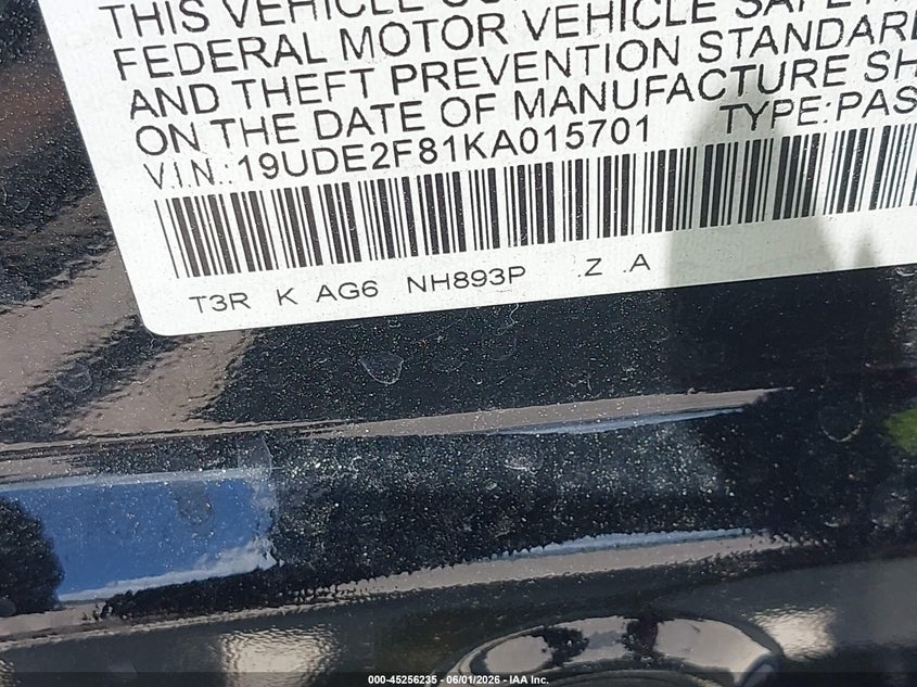 2019 Acura Ilx Premium A-Spec Packages/Technology A-Spec Packages VIN: 19UDE2F81KA015701 Lot: 45256235