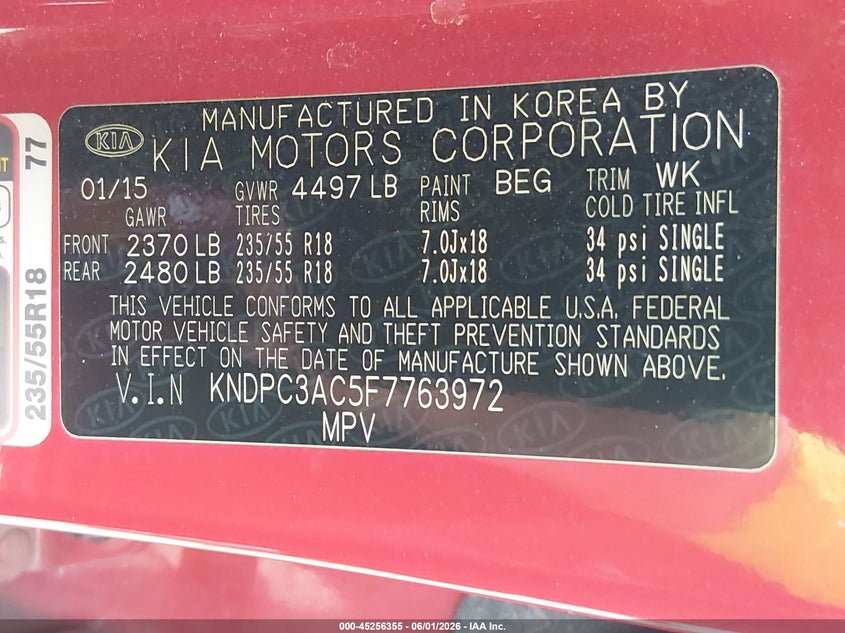 2015 KIA SPORTAGE SPORT UTILITY VEHICLE 2.4L I-4 DI, DOHC, VVT, 182HP