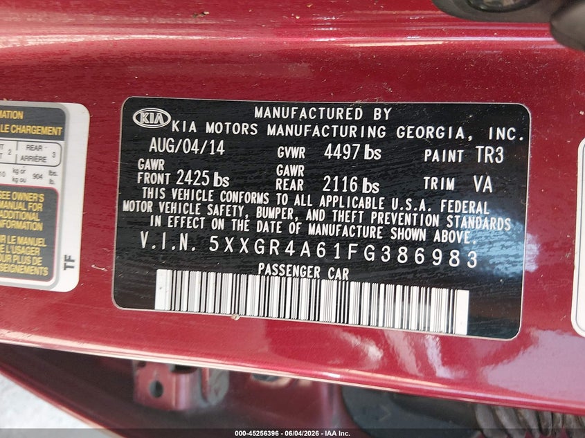 2015 Kia Optima Sx Turbo VIN: 5XXGR4A61FG386983 Lot: 45256396