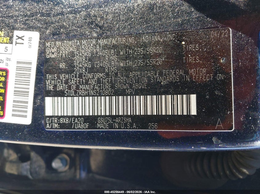 2022 Toyota Highlander Xse VIN: 5TDLZRBH1NS210802 Lot: 45256449