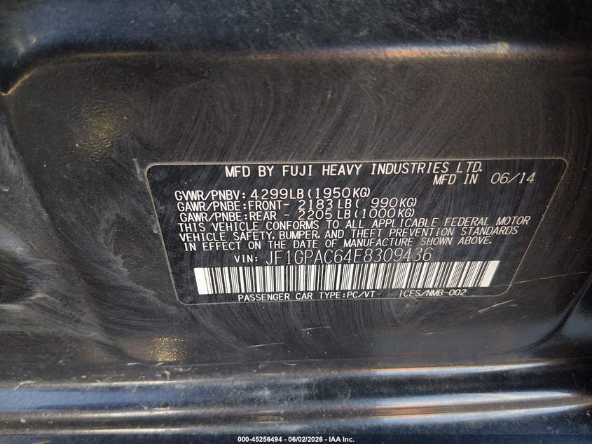 2014 Subaru Impreza 2.0I Premium VIN: JF1GPAC64E8309436 Lot: 45256494