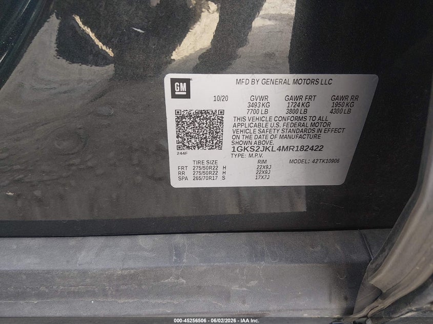 2021 GMC Yukon Xl 4Wd Denali VIN: 1GKS2JKL4MR182422 Lot: 45256506