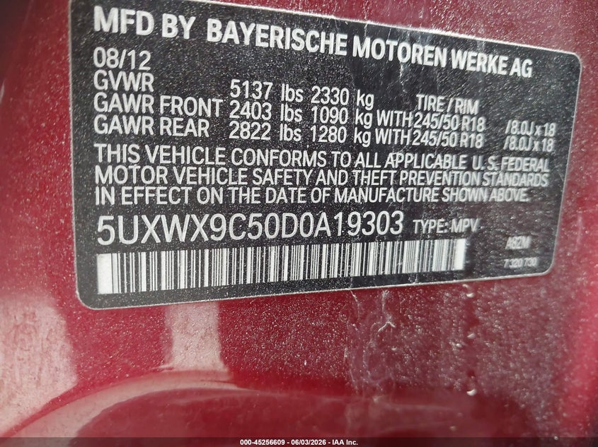 2013 BMW X3 SPORT UTILITY VEHICLE 2.0L I-4 DI, DOHC, VVT, TURBO, 240HP
