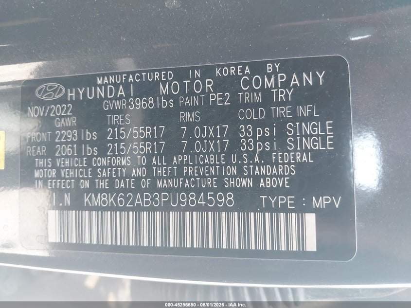 2023 Hyundai Kona Sel VIN: KM8K62AB3PU984598 Lot: 45256650