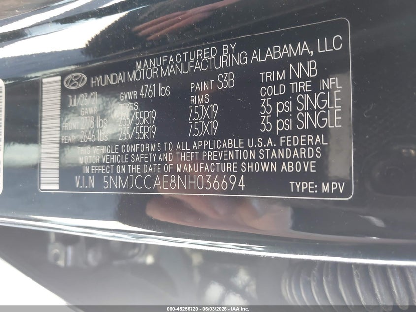 2022 Hyundai Tucson Sel VIN: 5NMJCCAE8NH036694 Lot: 45256720