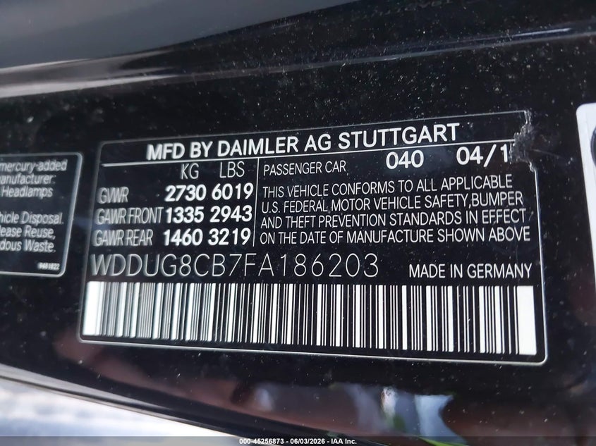2015 Mercedes-Benz S 550 VIN: WDDUG8CB7FA186203 Lot: 45256873
