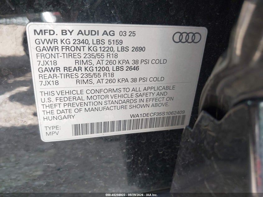 2025 Audi Q3 Premium 45 Tfsi S Line Quattro Tiptronic VIN: WA1DECF35S1062409 Lot: 45256923