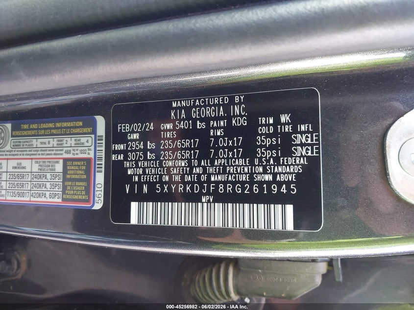 2024 Kia Sorento X-Pro Sx Prestige VIN: 5XYRKDJF8RG261945 Lot: 45256982