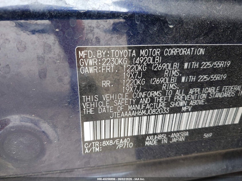 2021 Toyota Venza Limited VIN: JTEAAAAH6MJ082033 Lot: 45256996