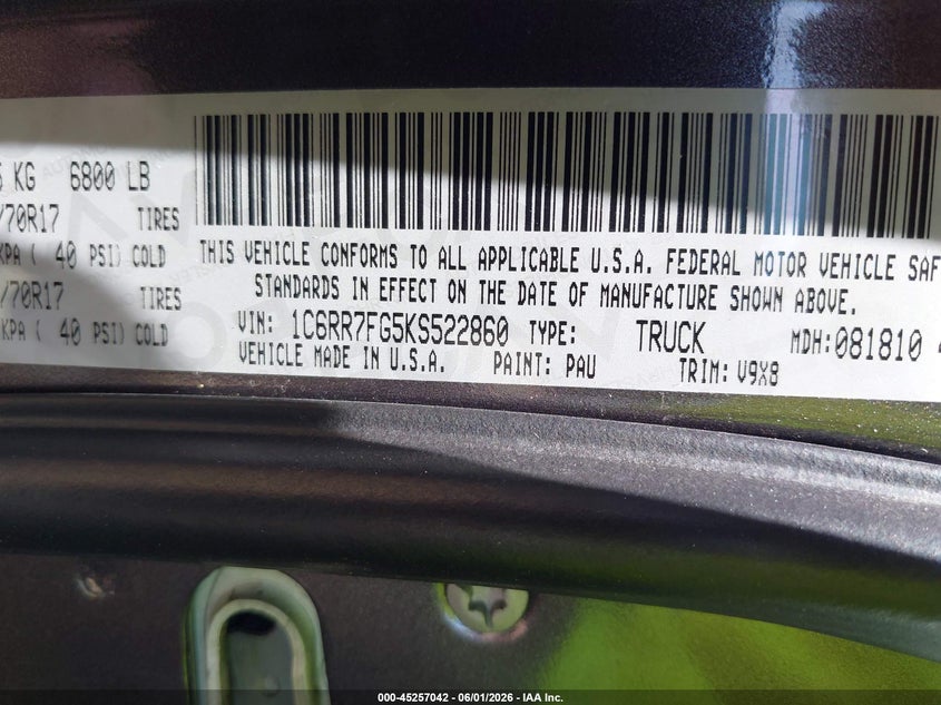 2019 RAM 1500 TRUCK 3.6L V-6 DOHC, VVT, 305HP