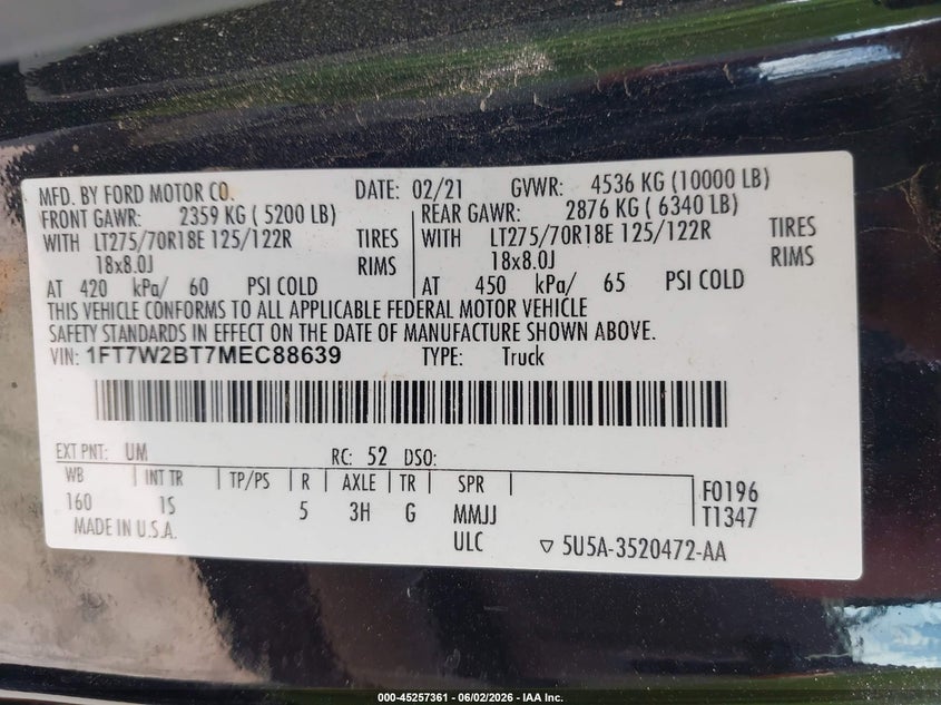 2021 Ford F-250 Xl VIN: 1FT7W2BT7MEC88639 Lot: 45257361