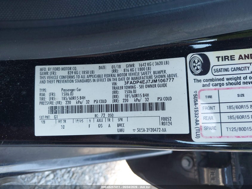 2018 Ford Fiesta Se VIN: 3FADP4EJ7JM106777 Lot: 45257411