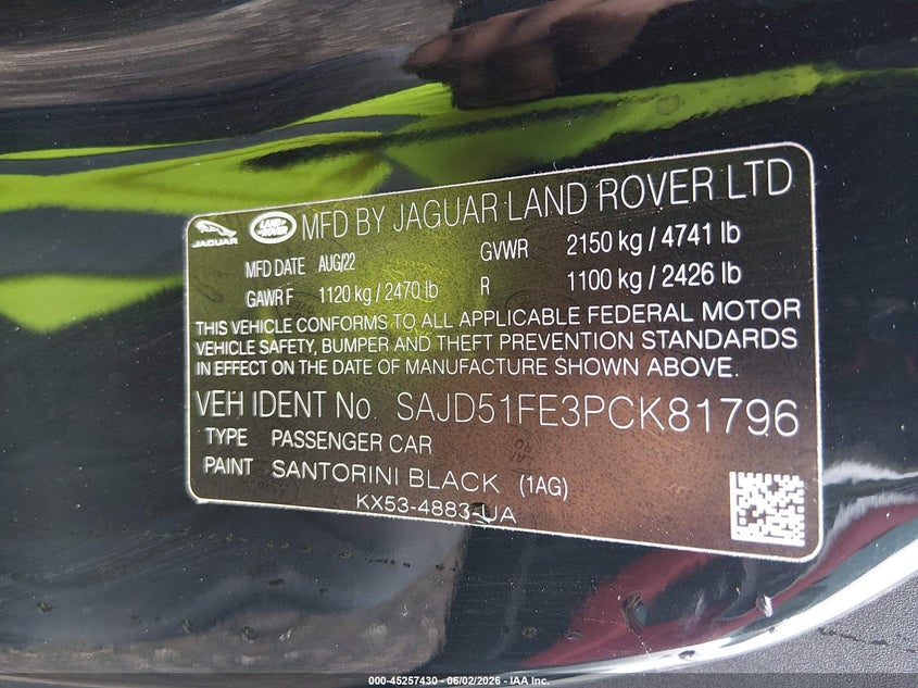 2023 Jaguar F-Type R Awd Automatic VIN: SAJD51FE3PCK81796 Lot: 45257430