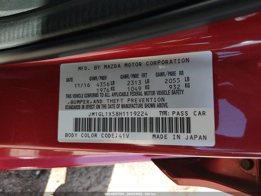 2017 Mazda Mazda6 Grand Touring VIN: JM1GL1X58H1119224 Lot: 45257541