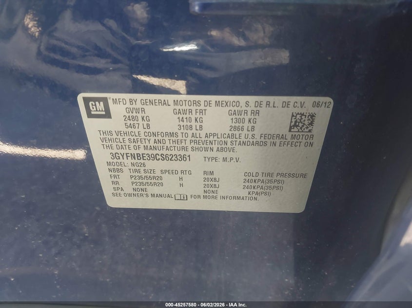 2012 Cadillac Srx 3.6 Srx Performance Collection blue Lot 111045257580 Vin 3GYFNBE39CS623361