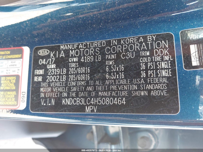 2017 Kia Niro Lx VIN: KNDCB3LC4H5080464 Lot: 45257673