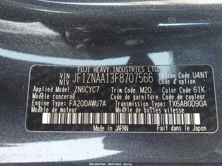 2015 Scion Fr-S VIN: JF1ZNAA13F8707566 Lot: 45257944