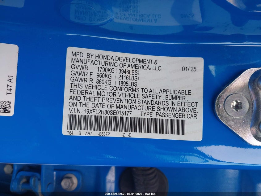 VIN 19XFL2H80SE015177 2025 HONDA CIVIC SEDAN SPORT