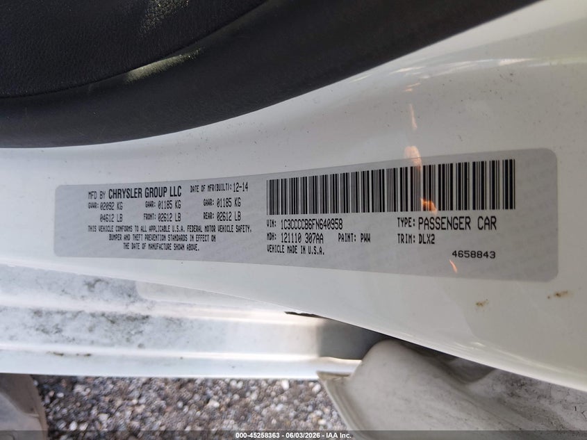 2015 Chrysler 200 C VIN: 1C3CCCCB6FN640958 Lot: 45258363