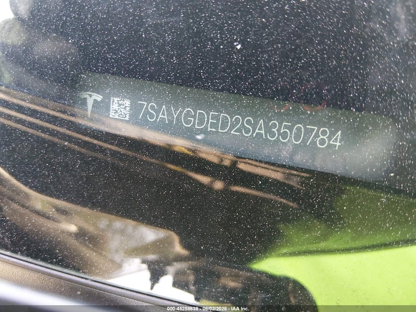 2025 Tesla Model Y Long Range Dual Motor Rear-Wheel Drive VIN: 7SAYGDED2SA350784 Lot: 45258638