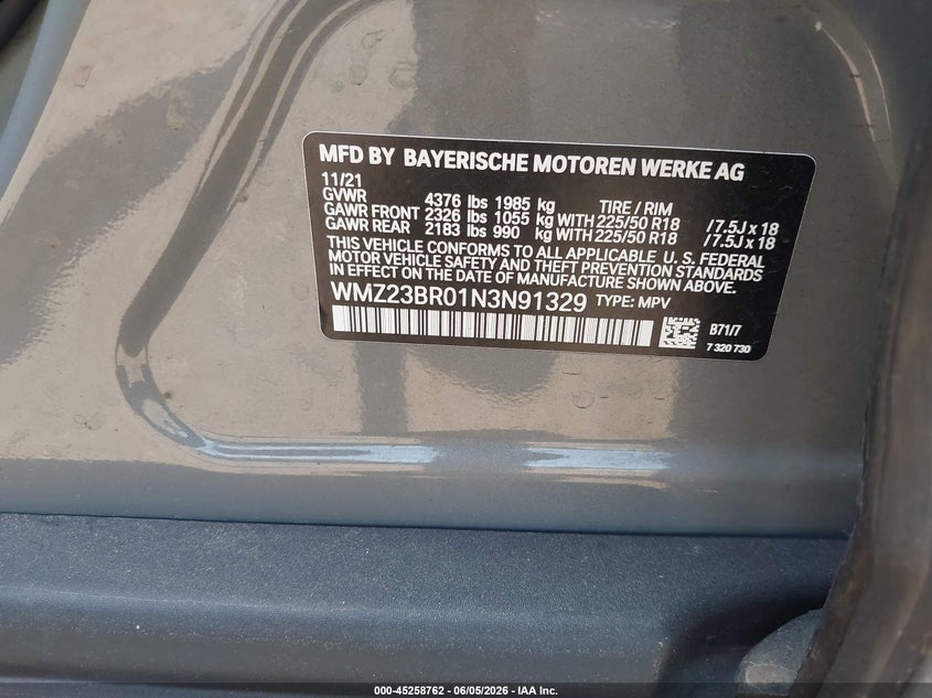 2022 Mini Countryman Cooper VIN: WMZ23BR01N3N91329 Lot: 45258762