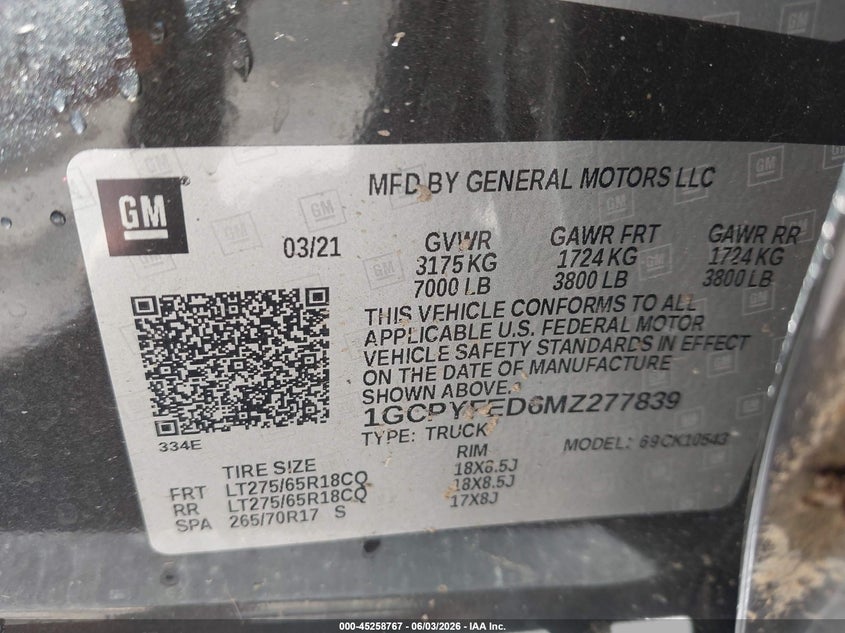 2021 Chevrolet Silverado 1500 4Wd Short Bed Lt Trail Boss VIN: 1GCPYFED6MZ277839 Lot: 45258767