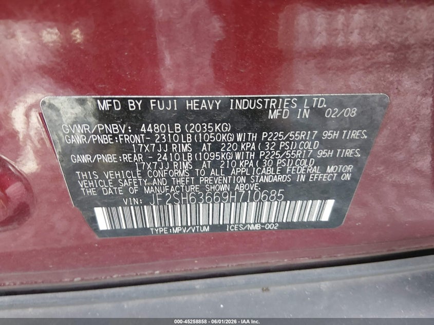 2009 Subaru Forester 2.5X VIN: JF2SH63669H710685 Lot: 45258858