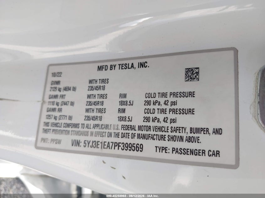 2023 TESLA MODEL 3 SEDAN ELECTRIC