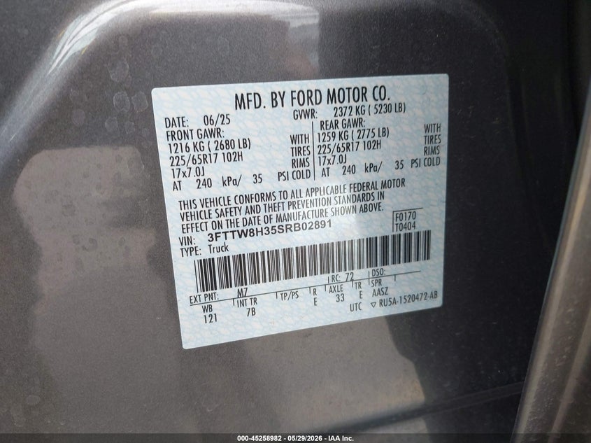2025 Ford Maverick Xlt VIN: 3FTTW8H35SRB02891 Lot: 45258982