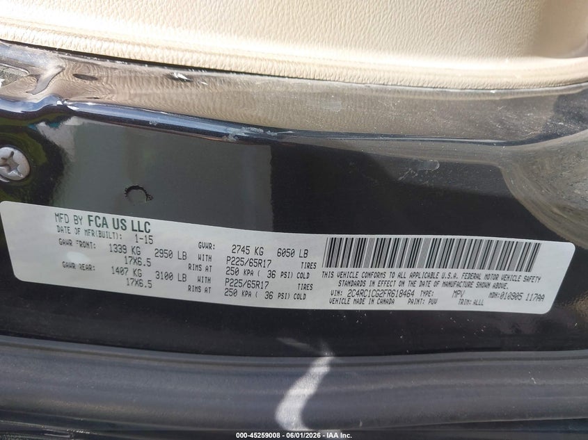 2015 Chrysler Town & Country Touring-L VIN: 2C4RC1CG2FR618464 Lot: 45259008
