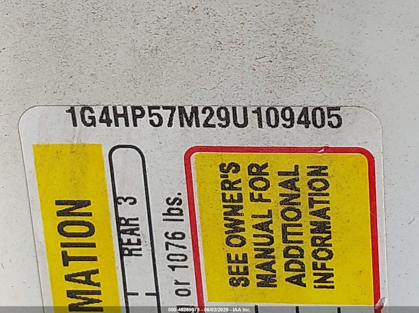 2009 Buick Lucerne Cx-2 VIN: 1G4HP57M29U109405 Lot: 45259078