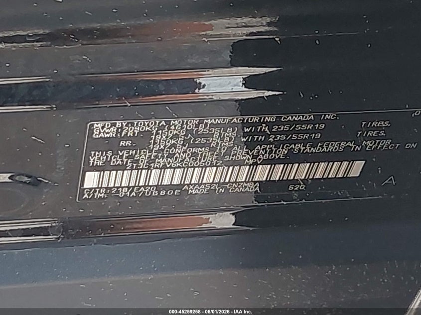 VIN 2T3C1RFV6KC005012 2019 TOYOTA RAV4 XLE PREMIUM